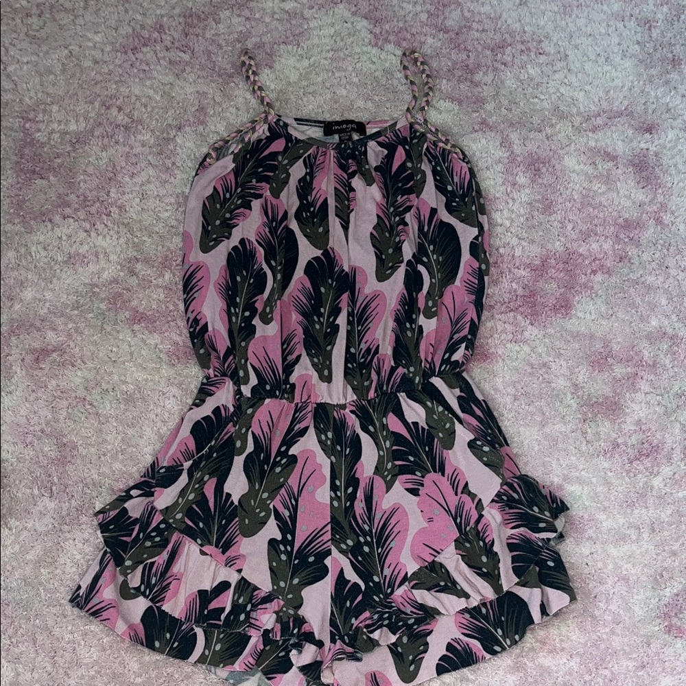 Pink and Black Feather Print Kids Romper
